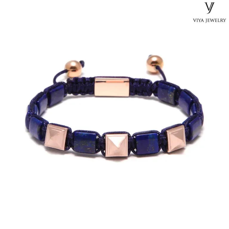 Natural Gemstone Combine with Plain Pyramid beads bracelet