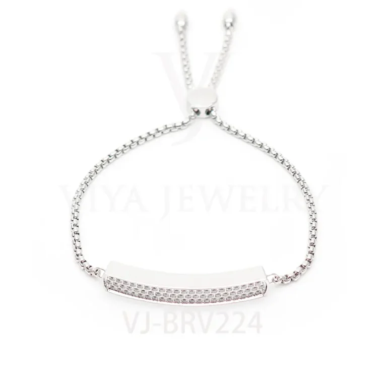 Luxury Rectangle Stainless Steel With Stone Setting Chain Bracelet