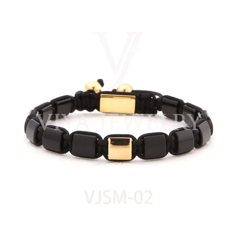 Luxury Square Gemstone Mixed Plain 316L Stainless Steelbeads bracelet